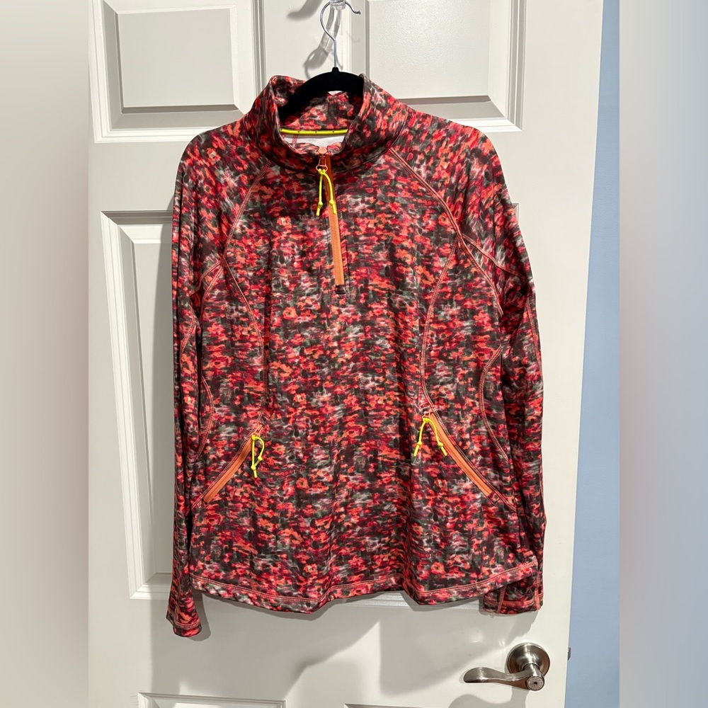 T by Talbots Olive and peach/pink pullover top